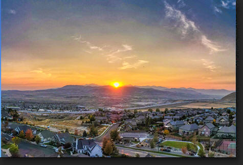 Traverse Mountain Sunset Panorama by Skip Weeks
